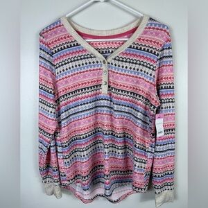 Cuddl Duds Womens Pajama Top NWT Small‎ Multicolored Cozy Loungewear